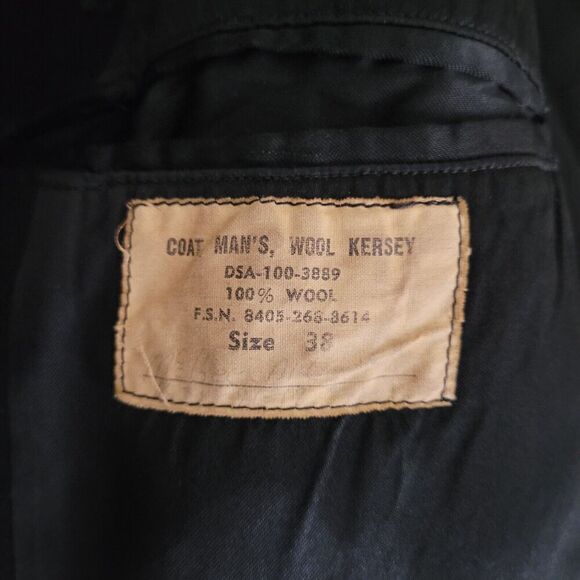 Vintage US Navy Pea Coat Mens 38 Black Wool Kersey 60s USA Military Issue Sailor - Picture 6 of 11